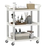 HOMCOM Carrito Auxiliar con Ruedas de Aleación de Aluminio Carrito de Cocina de 3 Niveles Carrito de Almacenamiento Carga 105 kg para Comedor Sala Baño 88x44x93 cm Blanco
