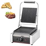 RUYICZB Plancha Grill Doble para Hostelería, Sandwicheras con Placas Antiadherentes, Superficie Ondulada,Temperatura Funcionamiento 50-300 °C, Luz Indicadora, Mango De Toque Frío,1800W
