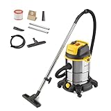 Stanley Aspirador multiuso SXVC30XTDE de sólidos y líquidos, con Rueda, Ligero, y con Bolsillo, con toma para herramientas eléctricas integrada (1600 W, 30 L), Amarillo Y Negro