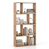 COSTWAY Estanteria Libros de 4 Niveles, Estantería de 8 Cubos, Libreria Estanteria Madera, Estantería Separador de Espacios Salon Dormitorio, 60 x 20 x 120 cm (Natural)