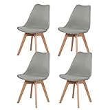 H.J WeDoo Pack de 4 Retro Sillas de Comedor con Las piernas de Madera de Roble Maciza, Silla de Oficina Escandinava, Sillas Estilo nordico - Gris