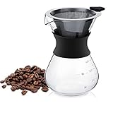 Cafetera Goteo Manual, Haofy Cafetera de Vidrio, 400 ml Pour Over Cafetera con Filtro Reutilizable de Acero Inoxidable para Hacer Café de Goteo