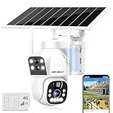 GENBOLT 3G/4G LTE Solar Cámara Vigilancia Exterior con Sim Inalámbrica 2.5K, 8W 12000mAh Batería Cámara Seguridad Sin WiFi, Doble Lente Foco Cámara IP CCTV con Tarjeta SIM