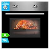 Midea Horno Eléctrico Empotrable 70L - 4 funciones de Cocción - Hornos de Cocina Con Ventilador Tangencial, 1 Bandeja y 1 Rejilla, Puerta Doble Cristal, Iluminación y Austes temperatura | INOX y NEGRO