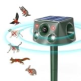 Repelente Gatos, 360° Solar Ultrasónico Ahuyentador Pare Animales con Sensor de Movimiento y Luz Intermitente, 6 Modos Ahuyentador Impermeable para Exteriores para Ciervos Zorrillos Ardillas Conejos