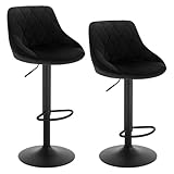 WOLTU 2X Taburete de Bar con Respaldo Terciopelo Taburetes Alto Cocina Regulable en Altura Taburete Giratorio Sillas Bar Taburete de Escritorio Negro BH219sz-2