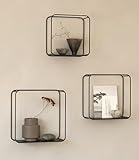 Kazai.® Set Estantería de Pared 'Noora' | 3 Baldas Flotantes de Metal con Diseño Moderno | Decoración y Almacenaje para Salón, Pasillo, Cocina o Dormitorio | Negro