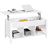 Yaheetech Mesa de Centro Elevable con Cajón Mesa de Café para Salón de Estilo Moderno con Patas de Madera Maciza 104,5 x 49,5 x (49-63) cm Blanco