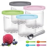 Recipiente para Helados,Recipiente Creami para máquina de helado Ninja Creami,4 Piezas Accesorios para Recipiente para Hacer Helados para la serie NC301 NC300 NC299AMZ,sin BPA 16 oz.