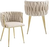 SUPPNEED Sillas de comedor de ocio acento silla de terciopelo acento salón silla con pies de metal de hierro 2PC/set (Ivory)