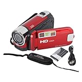 Videocámara VHS, videocámara Mini DV 4K 48MP cámara DV Pantalla giratoria TFT de 2,7 Pulgadas cámara de vídeo con Zoom Digital 16x con Cable USB videocámara compacta de Mano para (Rojo)