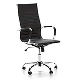 VS Venta-stock Sillón de Oficina Londres reclinable Negro, Piel sintética, Silla ejecutiva con reposacabezas y conjín engrosados, Altura Ajustable, Diseño ergonómico