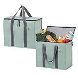 VENO Pack de 2 Bolsas de Comestibles Reutilizables Aisladas con Fondo de Cartón, Entrega de Alimentos, Resistente, Grande, Soportes Verticales, Plegables（Verde Claro,Pack de 2）