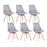 TTATC Pack de 6 Sillas de Comedor con Patas de Madera Maciza de Haya, Sillas de Cocina de Diseño Nórdico Sillas de Oficina de Madera con Asiento Acolchado, Gris