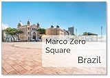 Recife, Pernambuco, Brasil - JUN, 2018: Vista panorámica de la arquitectura en la plaza Marco Zero (zona cero) en el antiguo distrito de Recife con edificios del siglo XVII, imán para nevera