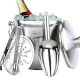 3L Cubo de Hielo Aislado Exclusivo, Cubiteras Para Hielo Botellas Aislamientode Doble Pared, Acero Inoxidable, Para Fiestas, Con Tapa Colador Cucharita Cubo de Hielo Champanera Cubitera Para Botellas