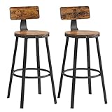 VASAGLE Taburetes de Bar, Juego de 2 taburetes Altos con Respaldo, taburetes de Cocina, Marco de Acero, Asiento de 73,2 cm de Alto, fácil Montaje, Industrial, marrón rústico y Negro LBC026B01V1