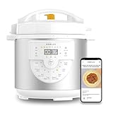 NEWCOOK Olla Programable Newcook Delicious Blanca, Olla a Presión Multifunción Eléctrica con Voz, 15 Funciones, 1000W,6 l, 4 Niv. Presión,Cubeta con recubrimiento cerámico. Accesorio para Freír