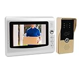 System de Videoportero con Cable, Cámara de Timbre con Monitor de 7 Pulgadas, Intercomunicador de 2 Vías, Soporte de Videoportero con Cable, Visión Nocturna por Infrarrojos, (Oro