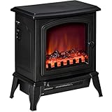 HOMCOM Chimenea Eléctrica 1000/2000W Chimenea Decorativa de Pie con Efecto de Llama Termostato Ajustable y Protección contra Sobrecalentamiento para Salas 20-25 m² 36,5x24x45,5 cm Negro