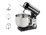 Bestron - Robot pastelero (65 dB), robot de cocina 4 en 1, cuenco de 6 litros, incluido gancho amasador, batidor y batidor plano, 6 velocidades + función Pulse, negro mate
