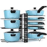 Liesun almacenamiento cacerola con 8 compartimentos ajustables, almacenamiento tapa cacerola, ollas en armario, poele, cocina plato, soporte para poele.