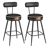 VASAGLE EKHO Colección - Juego de 2 Taburetes de Bar, Sillas Giratorias de Barra con Respaldo, Cuero Sintético con Costuras, Moderno Siglo Medio, Altura 65 cm, Barra Cocina, Negro Tinta LBC089B01