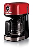Ariete 1396/00 Moderna cafetera de filtro, Café de goteo, Capacidad hasta 15 tazas, Base calefactora, Pantalla LCD, Filtros extraíbles y lavables, Roja