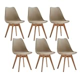 TTATC Pack de 6 Sillas de Comedor con Patas de Madera Maciza de Haya, Sillas de Cocina de Diseño Nórdico Sillas de Oficina de Madera con Asiento Acolchado,Caqui