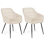 IDMarket – Juego de 2 sillas de comedor, sillas de mesa Mady de terciopelo beige