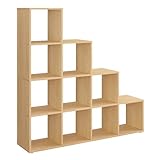 VASAGLE Librería con 10 Cubos, Estantería para Libros con Compartimentos Abiertos, Decoraciones, Fotos, Plantas, Salón, Dormitorio, Estudio, 29 x 129,5 x 129,5 cm, Beige Roble LBC010Y01