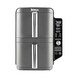 Ninja Double Stack XL Freidora de aire, 9,5 l, Doble cesta vertical, 4 niveles de cocción, 2 cestas y 2 rejillas, diseño para ahorrar más espacio, 6 funciones de cocción, 8 porciones, en gris, SL400EU