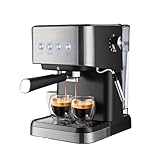Eznaobo Máquina portafiltros, 1,5 L, mini cafetera espresso con espumador de leche, cafetera de 20 bares para latte, capuchino, espresso, negro