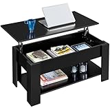 Yaheetech Mesa Centro Elevable y Extensible Mesa de Café con Revistero Mesa Elevable de Madera Lacada para Salon Mueble Salon Comedor de Estilo Moderno Negro 98x50x(42-55) cm