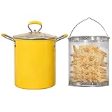 PARACITY Freidora Profunda de 3L con Cesta Coladora, Sartén Pequeña con Mango de Silicona Anti-quemaduras, Acero Inoxidable 304, Para Freír Papas Fritas, Pescado y Pollo