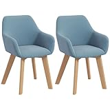 HOMCOM Pack de 2 Sillas de Comedor Modernas Sillas de Cocina Tapizado en Terciopelo con Respaldo Reposabrazos y Patas de Madera Carga 120 kg para Salón Dormitorio 54x57x80 cm Azul Claro