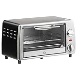 HOMCOM Horno Eléctrico Sobremesa 10 Litros 750W Horno Eléctrico Pequeño con Temperatura hasta 230 ℃ Temporizador 60 Minutos Bandeja y Rejilla 36,5x26x22 cm Plata