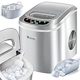 tectake® Máquina de Hielo para Casa, 9 Cubitos de Hielo por Ciclo de 5-13 Minutos, Máquina de Hacer Hielo Capacidad 12-15kg/24h, Maquina de Hielo Profesional, Depósito 2,4l, con Cesta y Pala - plata