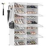 SONGMICS Mueble Zapatero Plástico, 8 Compartimentos, Zapatero Modular, Estantería Modular de Plástico, 30 x 40 x 30 cm Cada Cubo, con Puerta, Marco Acero, Panele Plástico, Blanco LPC034W01