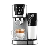 Cecotec Cafetera Semiautomática Power Espresso 20 Cream, 20 Bares, Calentamiento por Thermoblock, Apta para Café molido, Espresso, Cappuccino y Latte, Pantalla táctil, Depósito leche 700ml y Agua 1L