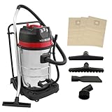 Aspiradora Industrial en Seco y Húmedo de Acero Inoxidable de 80L ,4 Accesorios+3 Bolsas GRATIS Aspirador para Limpieza Comercial 3000W Motor Triple,Filtro de Tela,Manguera 1.5m,Cable 9m,con/sin Bolsa
