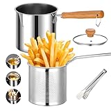 Olla para freír, olla de filtro de aceite, olla para freidora, recipiente para grasa de tocino de acero inoxidable, con colador, cesta para freír y pinzas de barbacoa, recipiente para grasa de tocino,