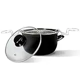 MENASTYL 3645579 - Freidora de 20 cm de acero esmaltado negro y borde cromado, incluye tapa y cesta, para deliciosas patatas fritas caseras