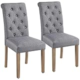 Yaheetech Juego de 2 Sillas de Comedor Silla Acolchada con Respaldo Alto Patas de Madera Silla Tela para Comedor Cocina Gris Oscuro