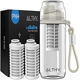 ALTHY - Botella Alcalina de Filtro de Agua, Alcalina Agua Hasta pH 9.5, Minerales y Electrolitos añadidos, Sistema Compuesto de Alcalinización y Filtración, sin BPA, 500 ml, 3 Filtro Incluido