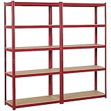 Yaheetech 2pcs Estanterías Metálica de Almacenaje 180x90x40cm Estanteria Trastero Estante Industrial de 5 Niveles para Garaje Taller Carga de 875 kg Rojo