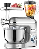 Homlee 3 In 1 Robot De Cocina con Picadora De Carne y Batidora, 1800W Amasadora Multifunción, 5.5L Cuenco De Acero Inoxidable,1.5L Exprimidor De zumo, 6 Niveles De Velocidad