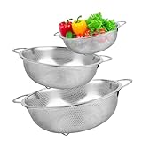 3pcs Colador de Cocina, Acero Inoxidable con Asas, Juego de Coladores de Cocina Microperforado Pulido Brillante, Colador de Cocina Para Pasta, Frutas, Arroz, Verduras,Apto para Lavavajillas