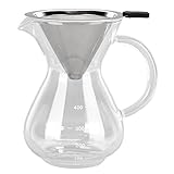 Cafetera para Verter de 400ml, Olla de Vidrio, Hervidor de Agua, Resistente al Calor, Portátil, con Filtro Reutilizable, Cafeteras con Filtros de Acero Inoxidable, Plateado(Round bottom)