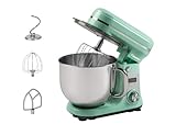 Bestron - Robot pastelero (65 dB), robot de cocina 4 en 1, cuenco de 6 litros, incluido gancho amasador, batidor y batidor plano, 6 velocidades + función Pulse, verde